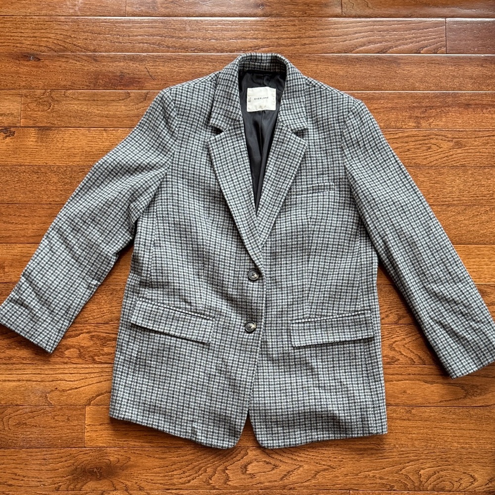 Everlane Women's Oversized Black and White Houndstooth Blazer